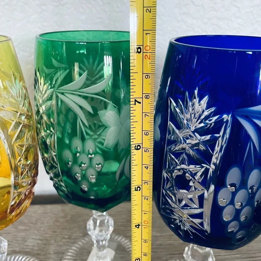 Hungarian Crystal Multicolor Wine Glasses Goblets Set